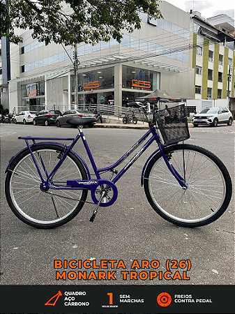 BICICLETA ARO (26) FEMININA COR VIOLETA S/MARCHA FREIO CONTRAPEDAL (A PÉ) MARCA MONARK TROPICAL