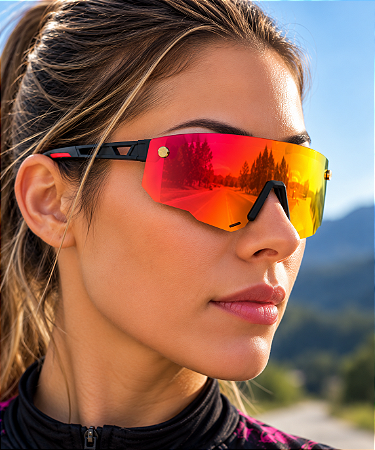 OCULOS CICLISMO MAGNETICO DUAS LENTES PRETO E VERMELHO/LARANJA ESPELHADA