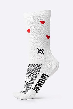 MEIA CICLISMO CANO MÉDIO HUPI SMALL HEART BRANCO TAMANHO (34 A 38)