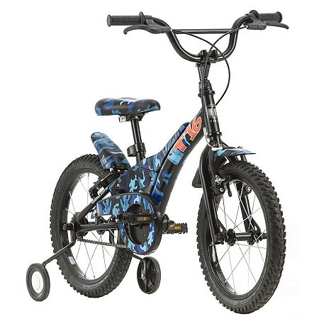 BICICLETA ARO (16) MASCULINA COR CAMUFLADA AZUL S/MARCHA FREIO V-BRAKE MARCA GROOVE