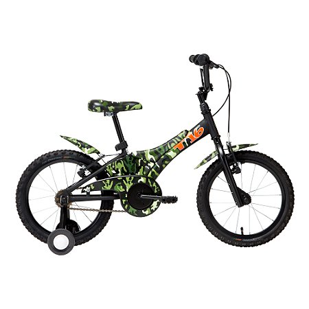 BICICLETA ARO (16) MASCULINA COR CAMUFLADA VERDE S/MARCHA FREIO V-BRAKE MARCA GROOVE