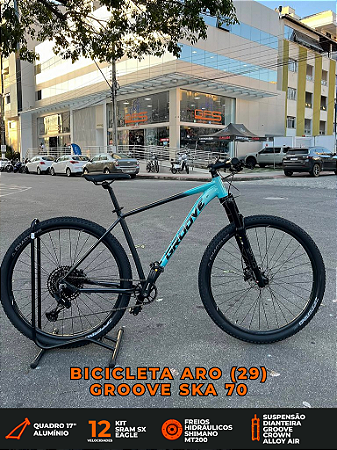 BICICLETA MTB ARO (29) GROOVE SKA 70 12 VELOVIDADES (1X12) FREIO DISC HIDRAULICO TAMANHO 17 (M) COR VERDE CLARO/GRAFITE