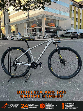 BICICLETA MTB ARO (29) GROOVE HYPE-50 24 VELOVIDADES (3X8) FREIO DISC HIDRAULICO TAMANHO 15 (P) COR PRATA/PRETO