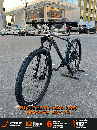 BICICLETA MTB ARO (29) GROOVE SKA 70 12 VELOVIDADES (1X12) FREIO DISC HIDRAULICO TAMANHO 17 (M) COR DOURADO/VERDE