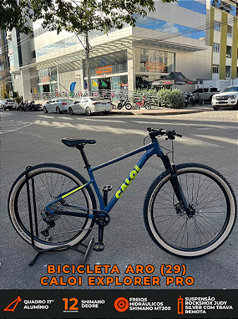 BICICLETA MTB ARO (29) CALOI EXPLORER PRO MY 26 SHIMANO DEORE 12VELOCIDADES FREIO DISC HIDRÁULICO TAMANHO 17 (M) AZUL