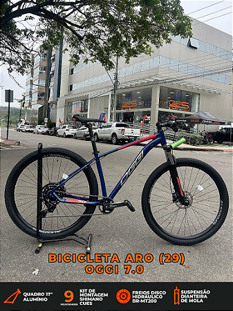 BICICLETA MTB ARO (29) OGGI BW 7.0 SHIMANO CUES 9 VELOCIDADES FREIO DISC HIDRÁULICO TAMANHO 17 (M) AZUL/VERMELHO