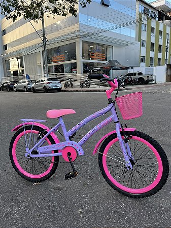 BICICLETA ARO (20) FEMININA COLLI CELINA SEM MARCHA FREIO V-BRAKE COM CESTA LILAS/ROSA