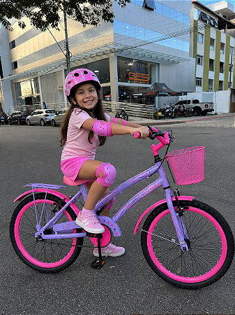 BICICLETA ARO (20) FEMININA COLLI CELINA SEM MARCHA FREIO V-BRAKE COM CESTA LILAS/ROSA