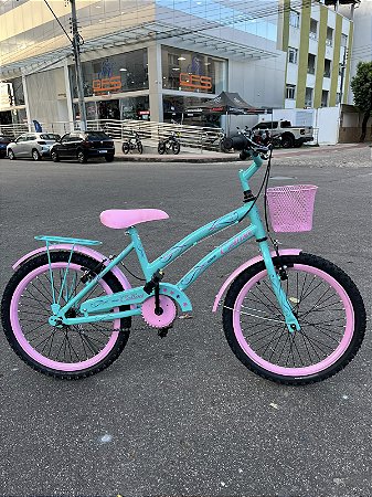 BICICLETA ARO (20) FEMININA COLLI CELINA SEM MARCHA FREIO V-BRAKE COM CESTA  VERDE ACQUA/ROSA BEBE