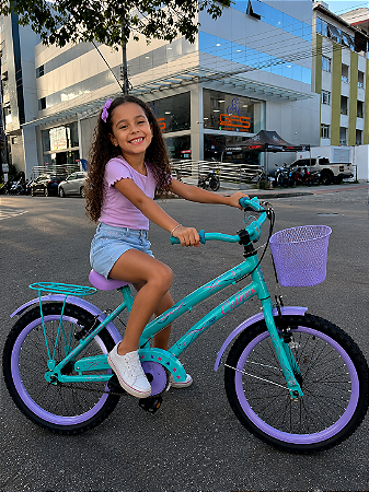 BICICLETA ARO (20) FEMININA COLLI CELINA SEM MARCHA FREIO V-BRAKE COM CESTA VERDE ACQUA/LILAS