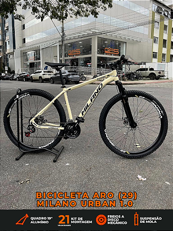 BICICLETA MTB ARO (29) MILANO URBAN 1.0 KIT 21 VELOCIDADES (3X7) FREIO A DISCO MECÂNICO TAMANHO 19 (G) COR BEGE