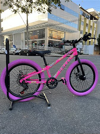 BICICLETA ARO (20) MTB COLLI GRAUZINHA 7 VELOCIDADES (1X7) FREIO A DISCO MECÂNICO COR ROSA NEON