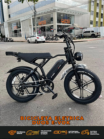 BICICLETA ELETRICA DUOS E-VOK PRETA 1000W FAT BIKE BATERIA LITIO