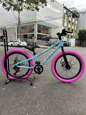 BICICLETA ARO (20) MTB COLLI GRAUZINHA 7 VELOCIDADES (1X7) FREIO A DISCO MECÂNICO COR CHAMPANHE PNEU PINK