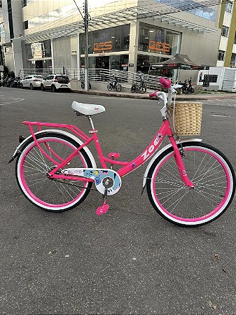 BICICLETA ARO (24) FEMININA COR ROSA/BRANCO SEM MARCHA FREIOS V-BRAK DIANTEIRO E TAMBOR TRASEIRO MARCA PRO-X ZOE