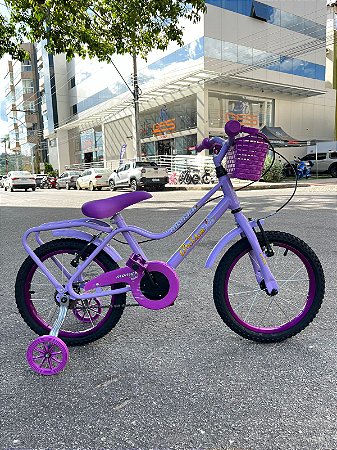 BICICLETA ARO (16) FEMININA COR VIOLETA S/MARCHA COM CESTA MARCA MONARK BRISA