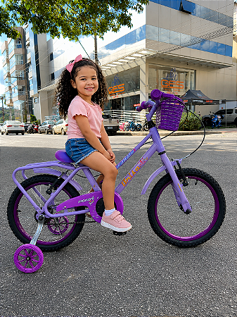 BICICLETA ARO (16) FEMININA COR VIOLETA S/MARCHA COM CESTA MARCA MONARK BRISA