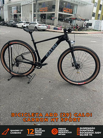 BICICLETA MTB ARO (29) CALOI CARBON HT SPORT SHIMANO DEORE 12V FREIO DISC HIDRÁULICO QUADRO 19 (G) COR PRETO