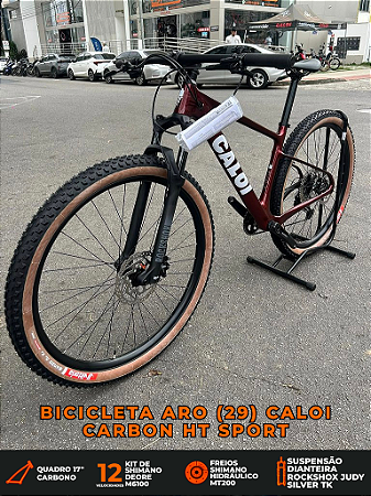 BICICLETA MTB ARO (29) CALOI CARBON HT SPORT SHIMANO DEORE 12V FREIO DISC HIDRÁULICO QUADRO 17 (M) COR VERMELHO