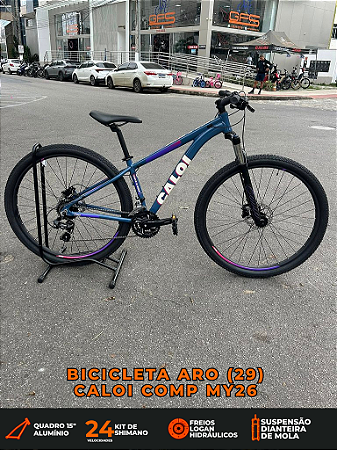 BICICLETA MTB ARO (29) CALOI COMP MY26 24VELOCIDADES (3X8) FREIO DISC HIDRAULICO TAMANHO 15 (P) COR AZUL