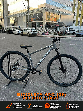 BICICLETA MTB ARO (29) VELOOH START 7 VELOCIDADES FREIO A DISCO MECÂNICO TAMANHO 17 (M) COR CINZA