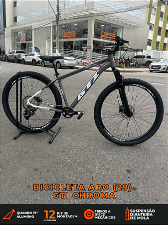 BICICLETA MTB ARO (29) GTI CHROMA 12 VELOCIDADES GTA (1X12) FREIO A DISCO HIDRÁULICO RAVA TAMANHO 17 (M) PRATA/BRANCO