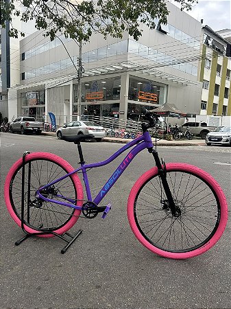 BICICLETA MTB ARO (29) ABSOLUTE HERA 7 VELOCIDADES (1X7) FREIO A DISCO MECÂNICO TAMANHO 15 (P) COR ROXO/ROSA