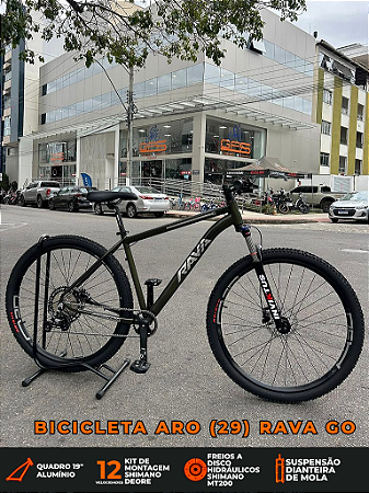 BICICLETA ARO (29) RAVA GO KIT 12 VELOCIDADES DEORE (1X12) FREIO DISC HIDRAULICO SHIMANO MT200 TAMANHO 19 (G) VERDE