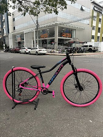 BICICLETA MTB ARO (29) ABSOLUTE HERA 7 VELOCIDADES (1X7) FREIO A DISCO MECÂNICO TAMANHO 15 (P) COR PRETO/ROSA