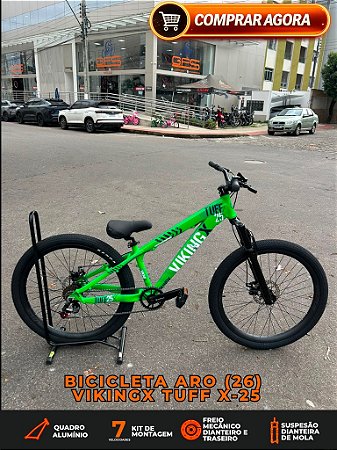 BICICLETA MTB FREERIDE ARO (26) VIKINGX TUFF-25 KIT 7 VELOCIDADES (1X7) FREIO A DISCO MECÂNICO COR VERDE