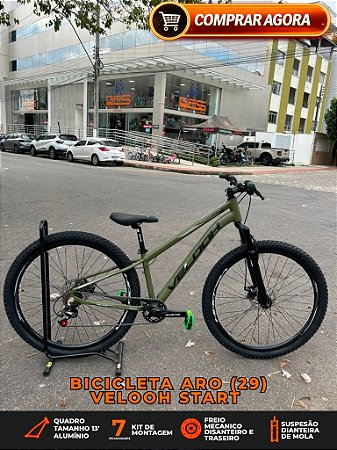 BICICLETA MTB ARO (29) VELOOH START 7 VELOCIDADES FREIO A DISCO MECÂNICO TAMANHO 13 (PP) COR VERDE MILITAR