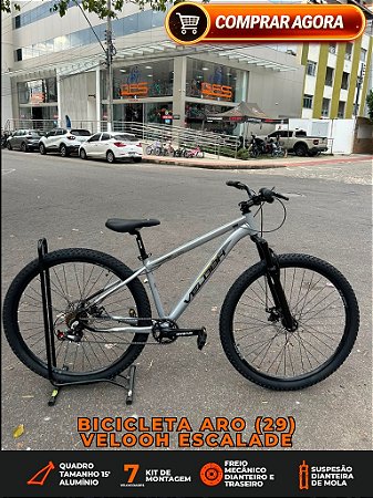 BICICLETA MTB ARO (29) VELOOH ESCALADE 7 VELOCIDADES (1X7) FREIO A DISCO MECÂNICO TAMANHO 15 (P) COR PRATA