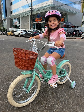 BICILETA ARO (16) FEMININA SWEET VINTAGE COR VERDE MENTA FREIO V-BRAKE DIANTEIRO E TAMBOR TRASEIRO SEM MARCHA UNITOYS