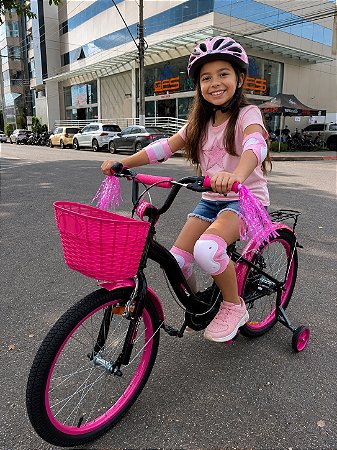 BICILETA ARO (20) FEMININA GIRL POWER COR PRETO/ROSA FREIO V-BRAKE SEM MARCHA COM CESTINHA UNITOYS