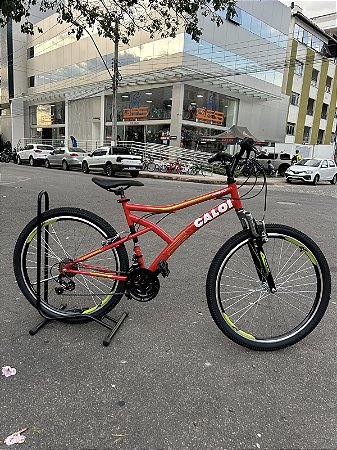 BICICLETA MTB ARO (26) CALOI ANDES KIT 21 VELOCIDADES FREIO V-BRAKE COR VERMELHO/AMARELO