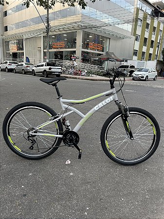 BICICLETA MTB ARO (26) CALOI ANDES KIT 21 VELOCIDADES FREIO V-BRAKE COR CINZA/VERDE