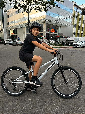 BICICLETA ARO (24) MASCULINA CALOI MAX  21 VELOCIDADES FREIOS V-BRAKE COR BRANCO/PRETO