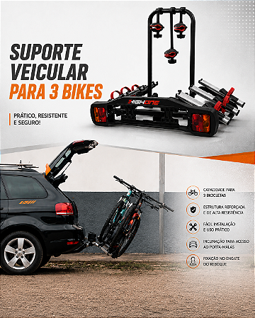 TRANSBIKE PARA REBOQUE 3 BIKES COM SINALIZADOR HIGH ONE