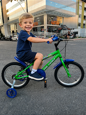 BICICLETA ARO (16) MASCULINA COR VERDE KAWASAKI/AZUL S/MARCHA MARCA MILANO GROW UP