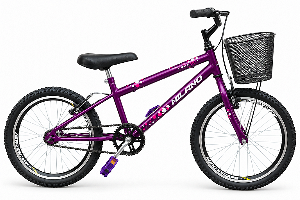 BICICLETA ARO (20) FEMININA COR VIOLETA S/ MARCHA FREIO V-BRAKE COM CESTA MILANO FAST