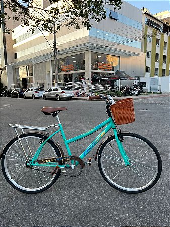 BICICLETA ARO (26) FEMININA TRACK CLASSIC SEM MARCHA FREIOS V-BRAKE COM CESTA E GARUPA COR ANIS FROZEN/MARROM