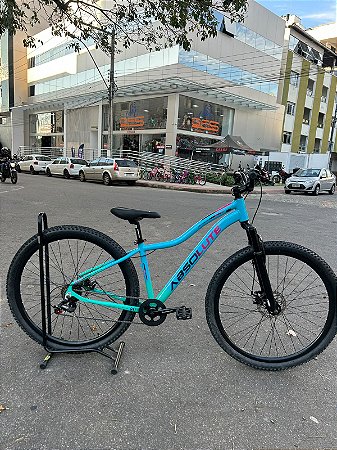 BICICLETA MTB ARO (29) ABSOLUTE HERA 7 VELOCIDADES FREIO A DISCO MECÂNICO TAMANHO 15 (P) COR AZUL/VERDE AQUA