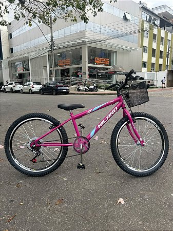 BICICLETA ARO (24) FEMININA COR PINK COM MARCHA 6 VELOCIDADES MARCA MILANO