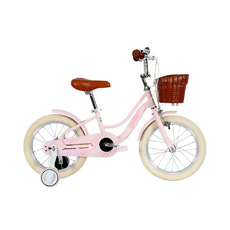 BICICLETA INFANTIL ARO 16 FEMININA RETRÔ ROSA-CLARO COM CESTA E RODINHAS UNITOYS