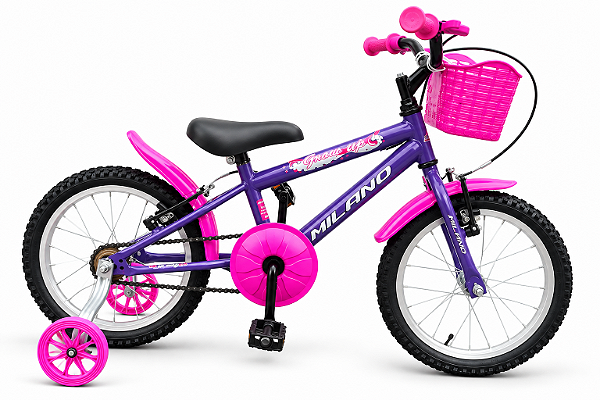BICICLETA ARO 16 FEMININA COR LILAS/PINK S/MARCHA MARCA MILANO GROW UP