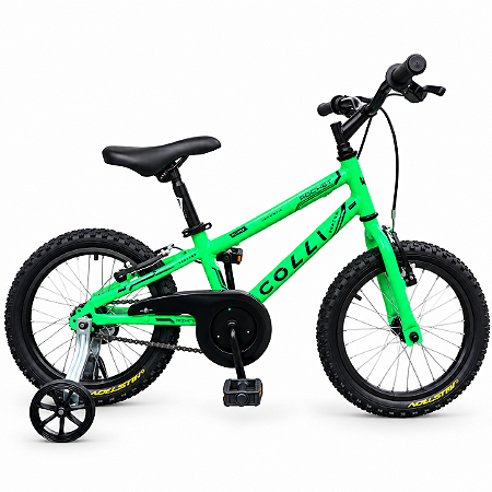 BICICLETA ARO (16) MTB MASCULINA/FEMININA COLLI ROCKET SEM MARCHA FREIO V-BRAKE COR VERDE NEON