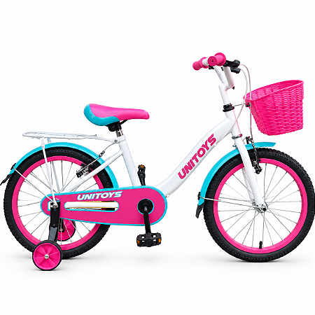 BICICLETA INFANTIL ARO 20 FEMININA GIRL POWER BRANCA/TURQUESA  COM CESTINHA E RODINHAS UNITOYS (SEMINOVA)