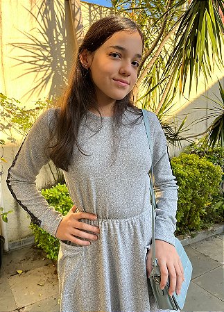 Vestido Manga Longa Cinza