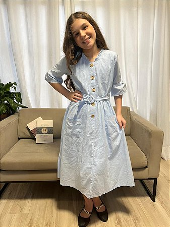 Vestido Tricoline Azul