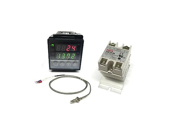 Kit Controlador de Temperatura REX C100 + SSR-40DA Com Sensor Termopar Tipo K
